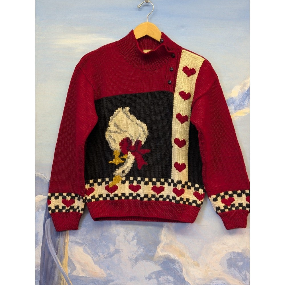 South Wool Intarsia Hand Knit Duck And Hearts Pullover